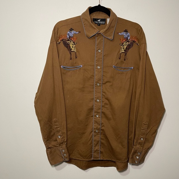 Western Express Men’s Brown Rodeo bullrider Embroidered shirt in L - Picture 3 of 9